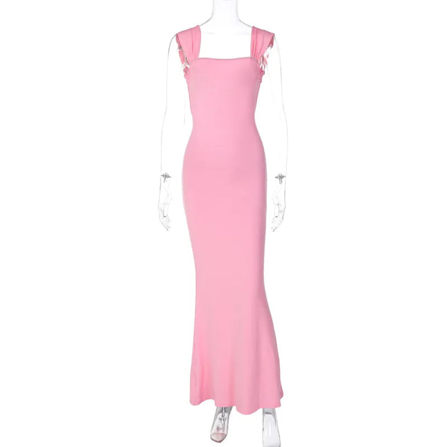 Dulzura Lace Up Backless Pink Long Dress For Women Bodycon Sexy Slim Strap Maxi Dress Party Elegant Birthday Evening Outfits