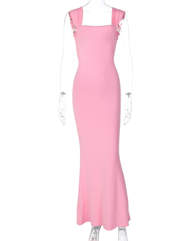 Dulzura Lace Up Backless Pink Long Dress For Women Bodycon Sexy Slim Strap Maxi Dress Party Elegant Birthday Evening Outfits