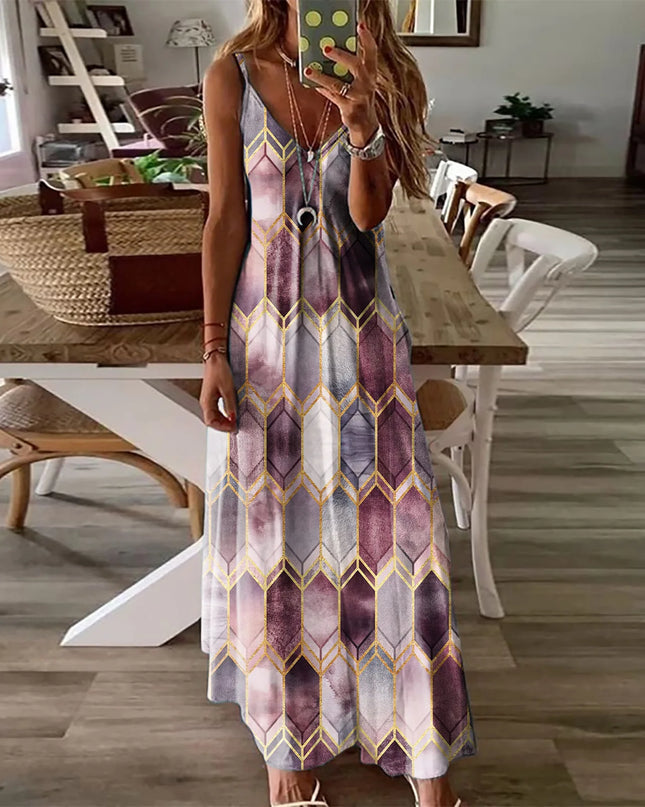 2024Women's Summer Casual Printed Camisole Vest Dress Long Dress